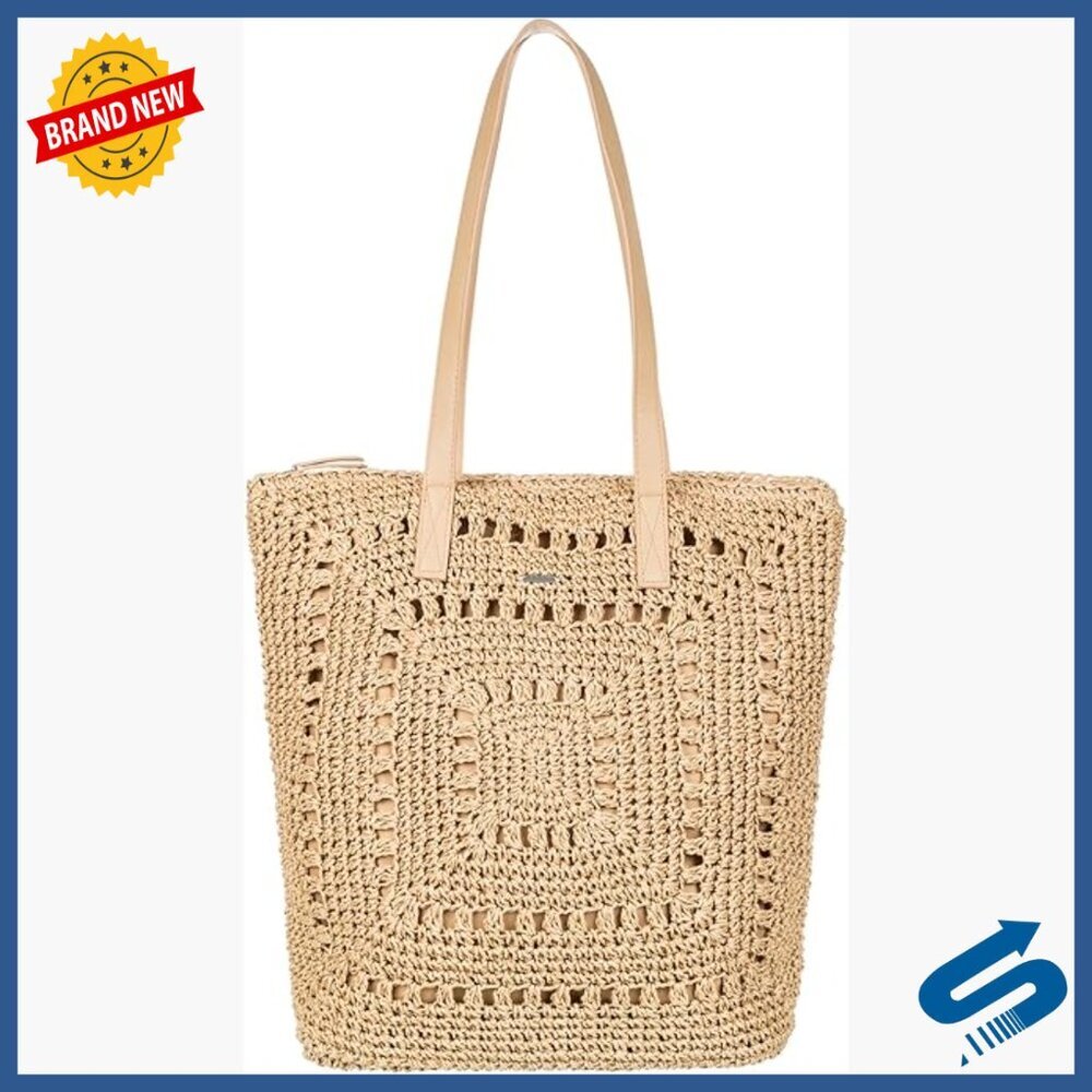 Straw Tote Bag with Zipper Closure, Lightweight Beach Travel Tote